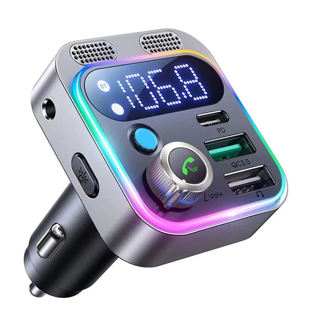 Bluetooth FM Transmitter for Car Radio with Dual Mics for Wireless Hands Free Phone Call MP3 Player Support Fast Charging - LKBA