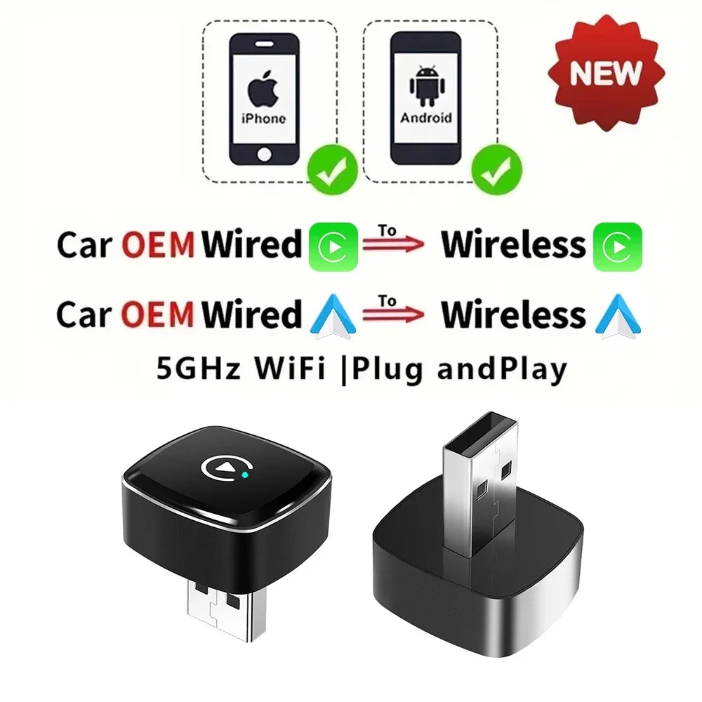 Wireless Carplay Adapter Android Auto Wireless Smart Dongle 2in1 For Volvo Benz Audi Kia Hyundai VW Mazda Cadillac MG Peugeot - LKBA