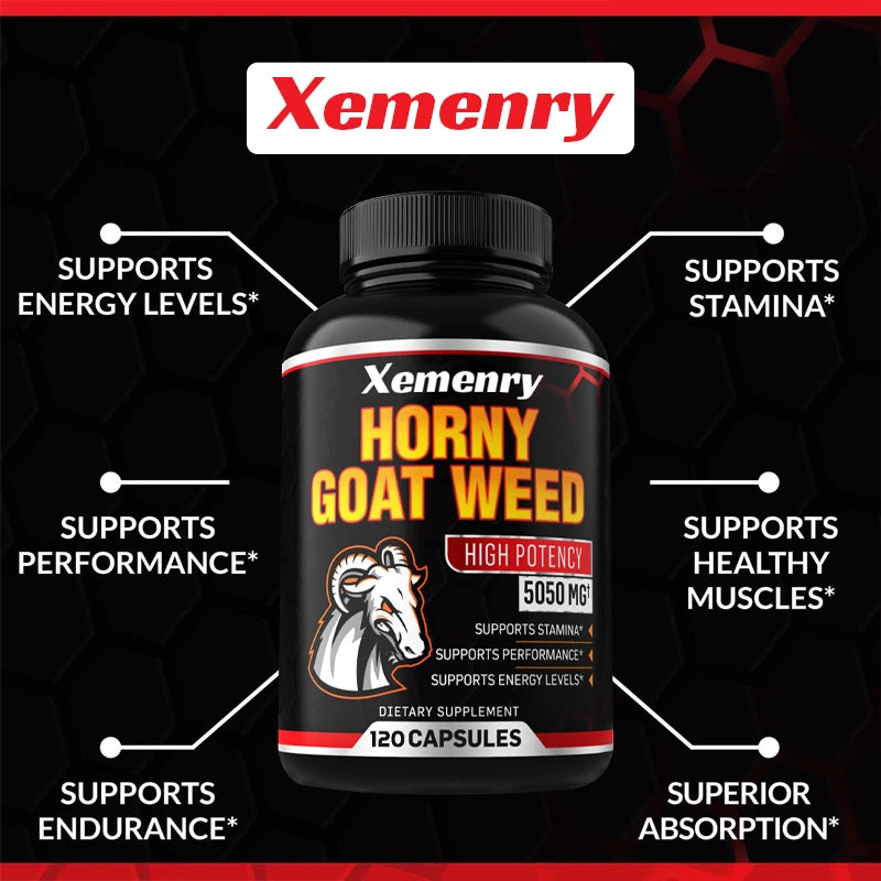 Men's Horny Goat Weed Capsules 5050 mg Formula Contains Black Pepper Extract - LKBA