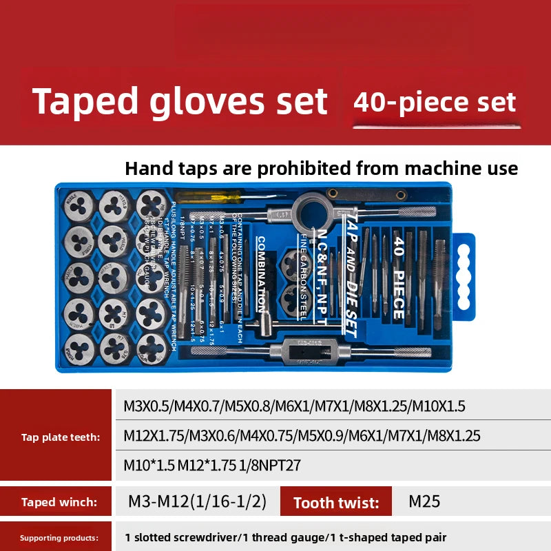 Hand Tap and Die Set with Handle for Thread Repair Rethreading Screws Combination Tool Kit Manual Socket Wrench Thread Repair