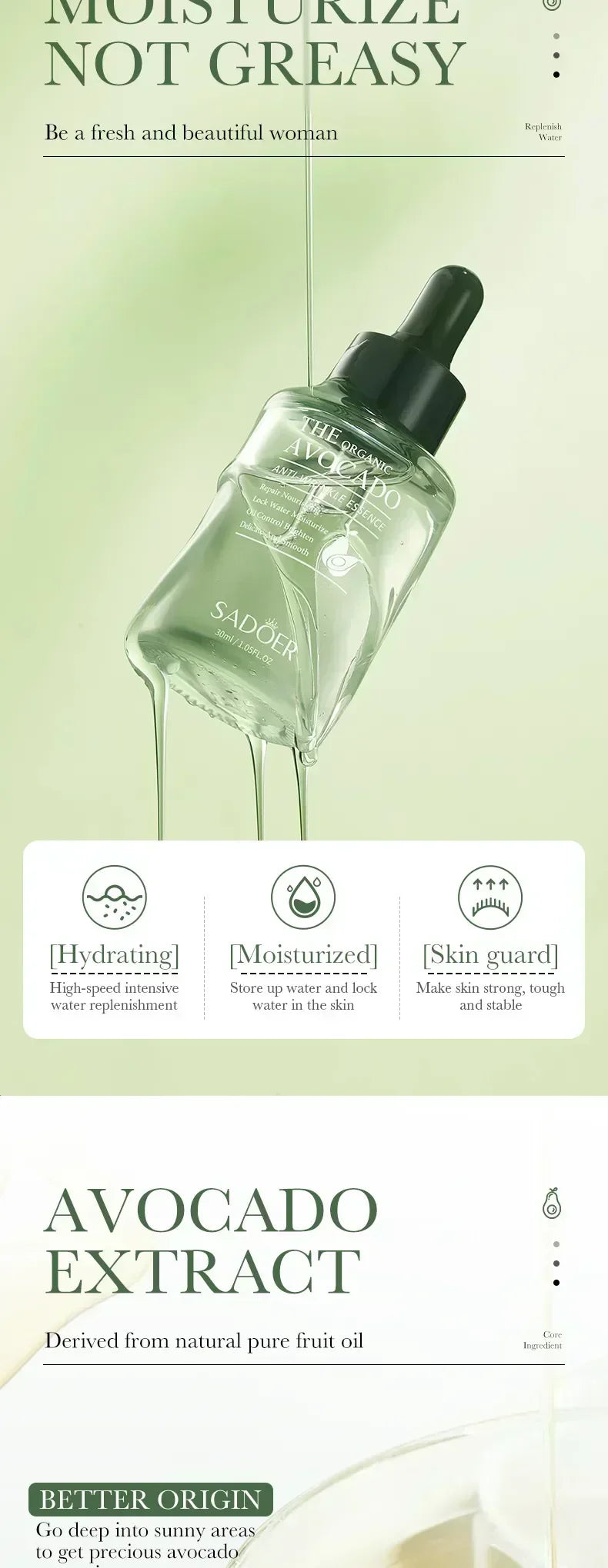 Avocado Face Essence Organic Shea Butter Moisturizing Anti-Aging Whitening Repairing Nourish Smooth Facial Serum Skin Care - LKBA