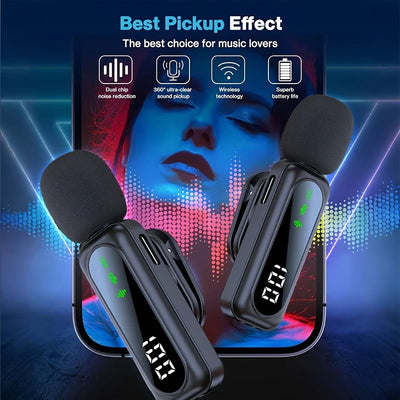 Professional Wireless Lavalier Microphone System with Intelligent Noise Cancellation for Vlog, Interviews - LKBA