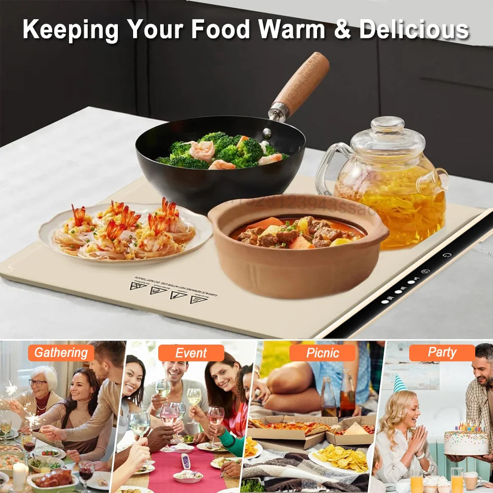 Electric Warming Tray Foldable Food Warmer Fast Heating Portable Dining Table Warmer Food Warmer Mat with Full Surface Heating - LKBA