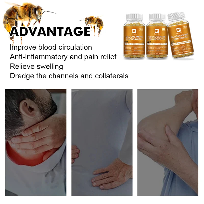 Glucosamine Chondroitin Bee Venom Extract Capsules for Joint & Knee Health No Pain Discomfort of Bones and Joint - LKBA