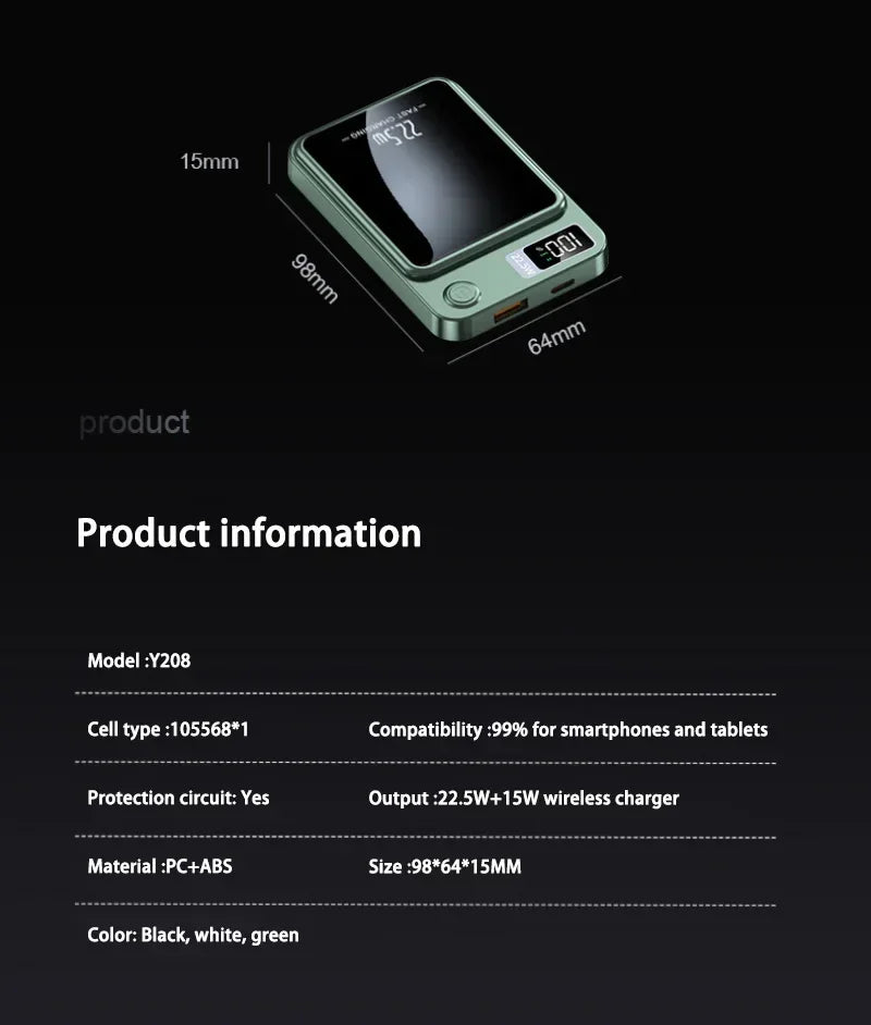 200000mAh Magnetic Power Bank Wireless Fast Charger for Mag safe Portable Auxiliary Battery - LKBA