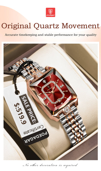 POEDAGAR Luxury Rectangle Watch For Woman Waterproof Calendar Simple Ladies Watch Fashion Stainless Steel Quartz Women's Watches - LKBA