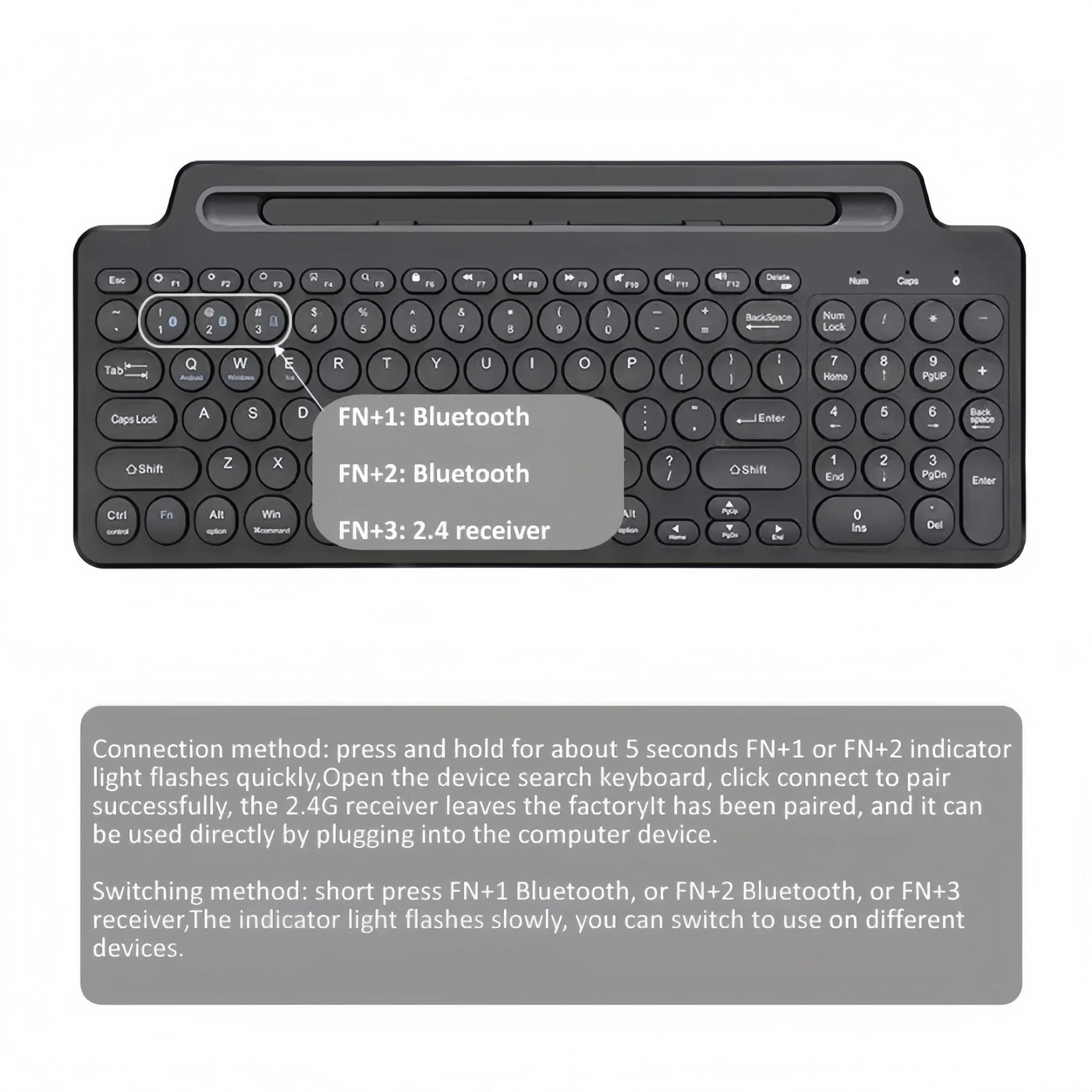 Mode Dual Bluetooth Keyboard BT5.0 3.0 2.4G Wireless Keyboard with Touchpad Gaming Keyboard with Card Slot for Laptop Tablet - LKBA