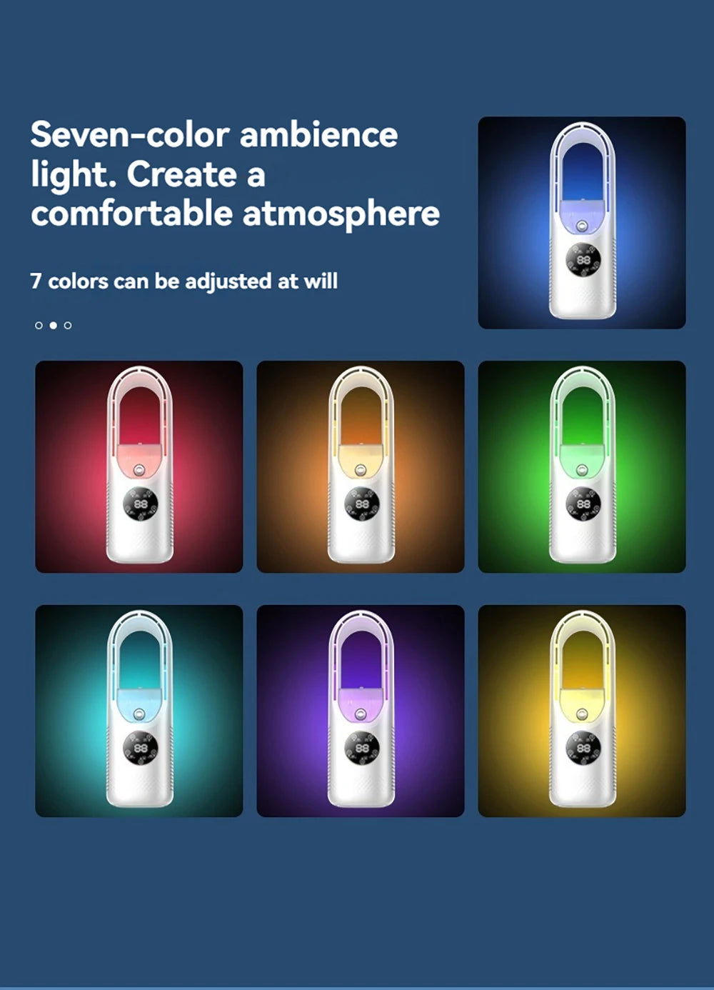 Mini Air Cooler Humidification Cooling USB Silent Timed Air Conditioning Fan Colorful Lights Night Light Led Screen 6 Wind Speed