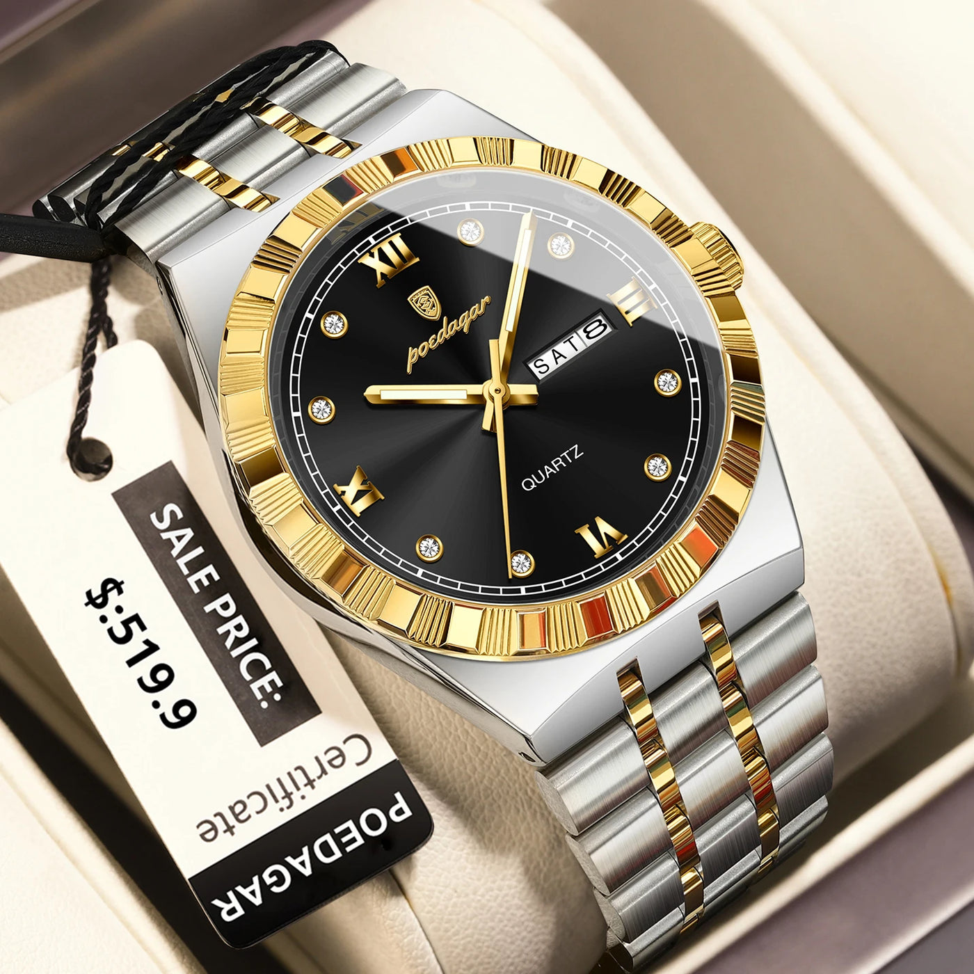 POEDAGAR Original Military Man Wristwatch Quartz Week Date Watch For Men Waterproof Luminous Stainless Steel Men's Watches Reloj