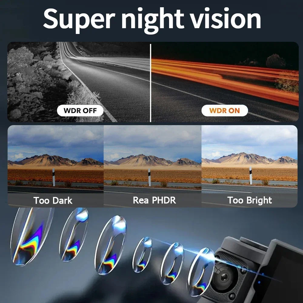 Dash Cam W/ IR Night Vision Loop Recording 3" IPS Screen 360° Rotatable 1080P 4 Camera Front/Rear/Left/Right Cars Driving DVR - LKBA