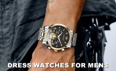 OLEVS 2856 Quartz Watch for Men Flywheel Skeleton Chronograph Moon Phase Multifunctional Stainless steel Men's Wristwatches - LKBA