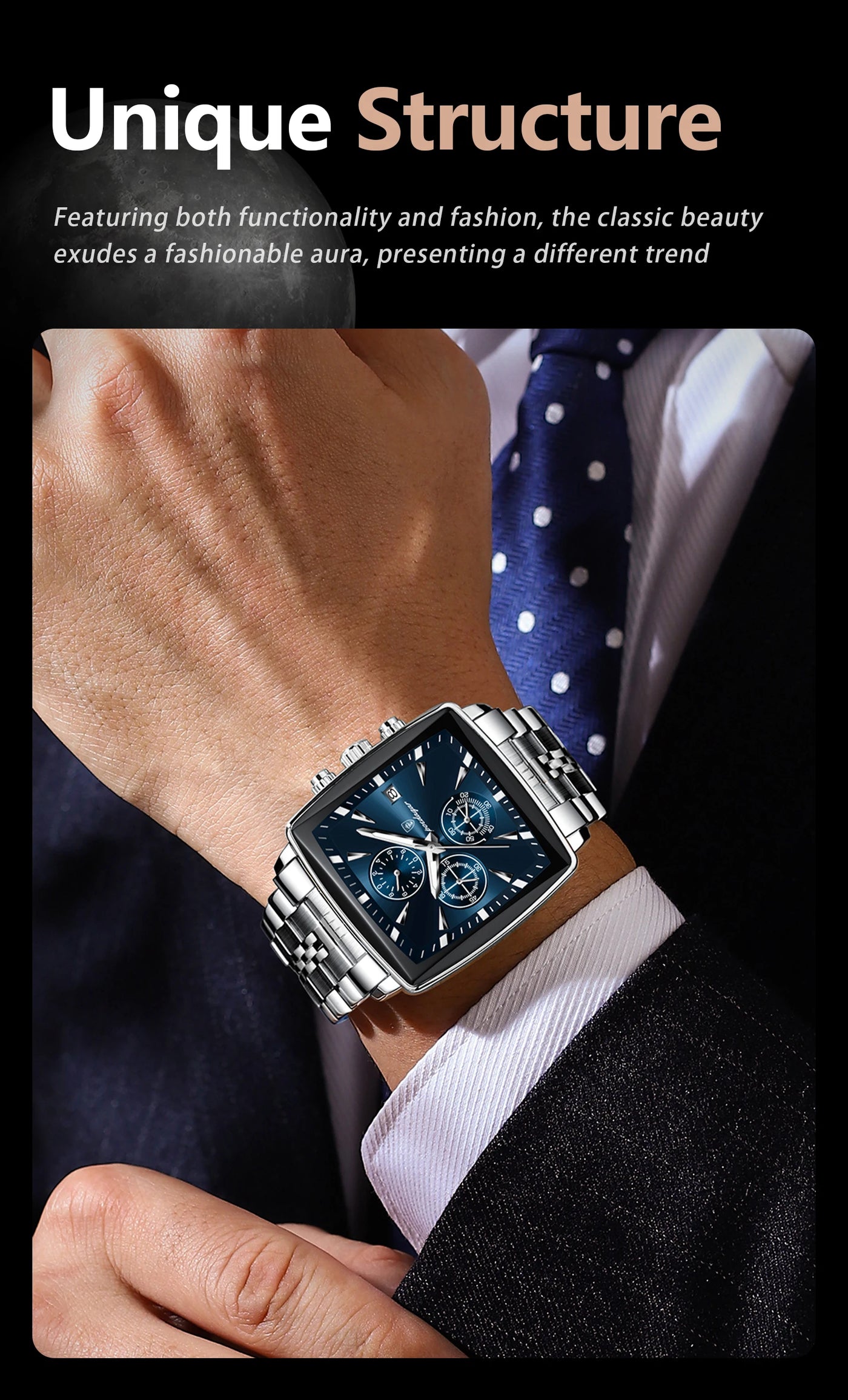 POEDAGAR Square Men Watch Waterproof Luminous Chronograph Calendar Man Wristwatch Stainless Steel Quartz Men's Watches+Box Reloj - LKBA