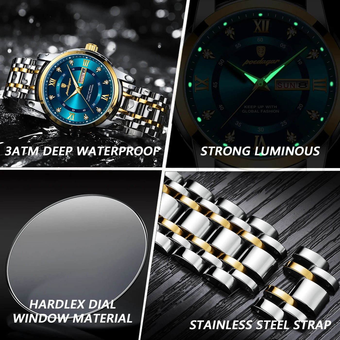 POEDAGAR Luxury Watch for Man Elegant Date Week Waterproof Luminous Men Watch Quartz Stainless Steel Sports Men's Watches reloj - LKBA