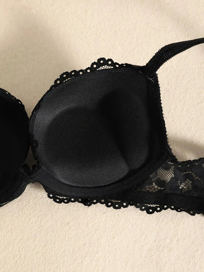 1 Set Elegant Lace Embroidery Breathable Fabric Lingerie Set Push-Up Bra Drop Waist Sheer Panty - Ultimate Valentine's Day - LKBA