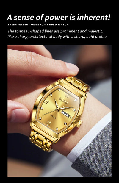 OLEVS New Men's Watches Quartz Luxury Gold Watch Classics Tonneau Dial Top Brand Waterproof Luminous Quartz Watch for Men 5528 - LKBA