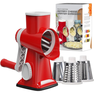 LMETJMA 3 in 1 Rotary Cheese Grater Versatile Manual Vegetable Slicer Peanut Nuts Grinder Cheese Vegetable Shredder Clear JT242 - LKBA