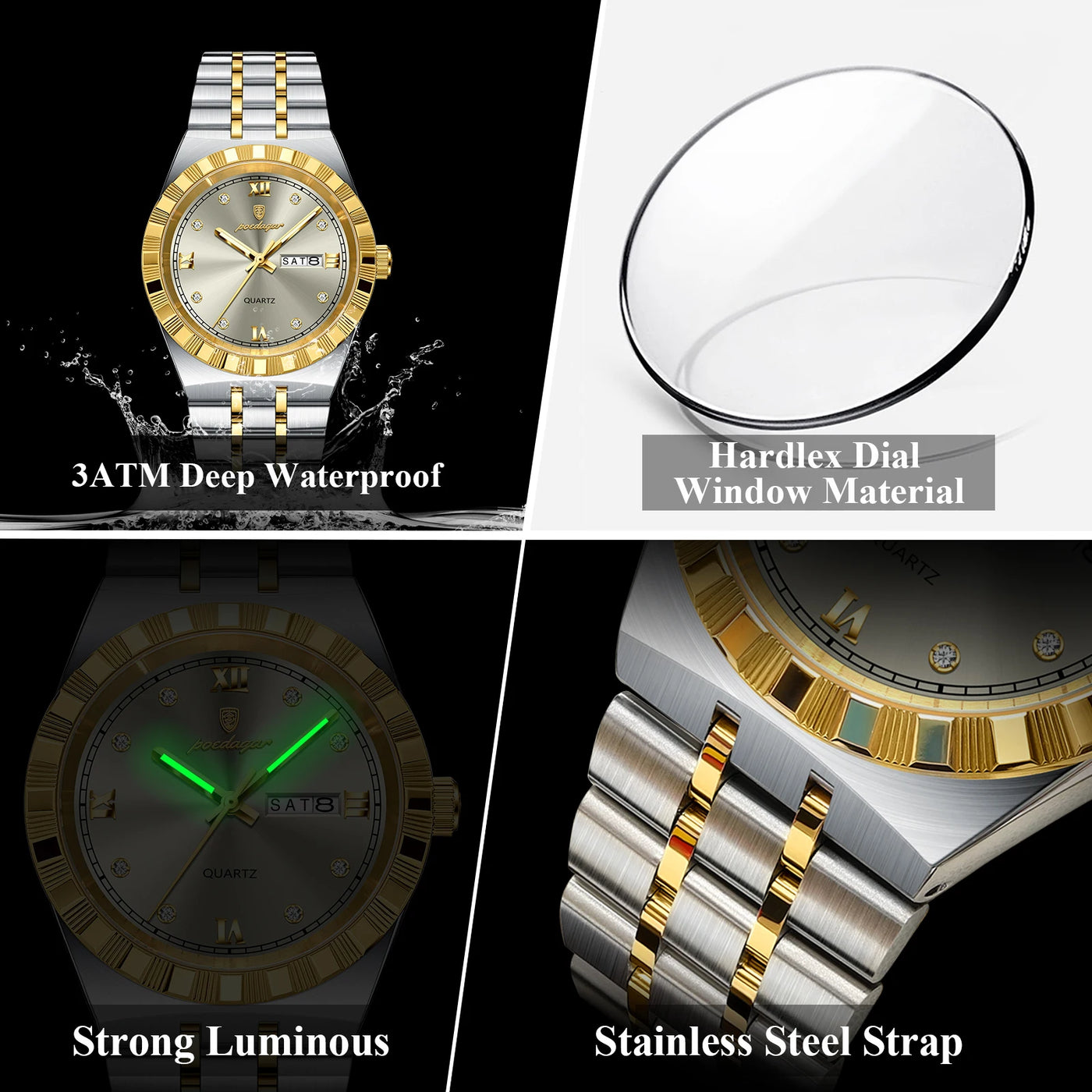 POEDAGAR Original Military Man Wristwatch Quartz Week Date Watch For Men Waterproof Luminous Stainless Steel Men's Watches Reloj - LKBA