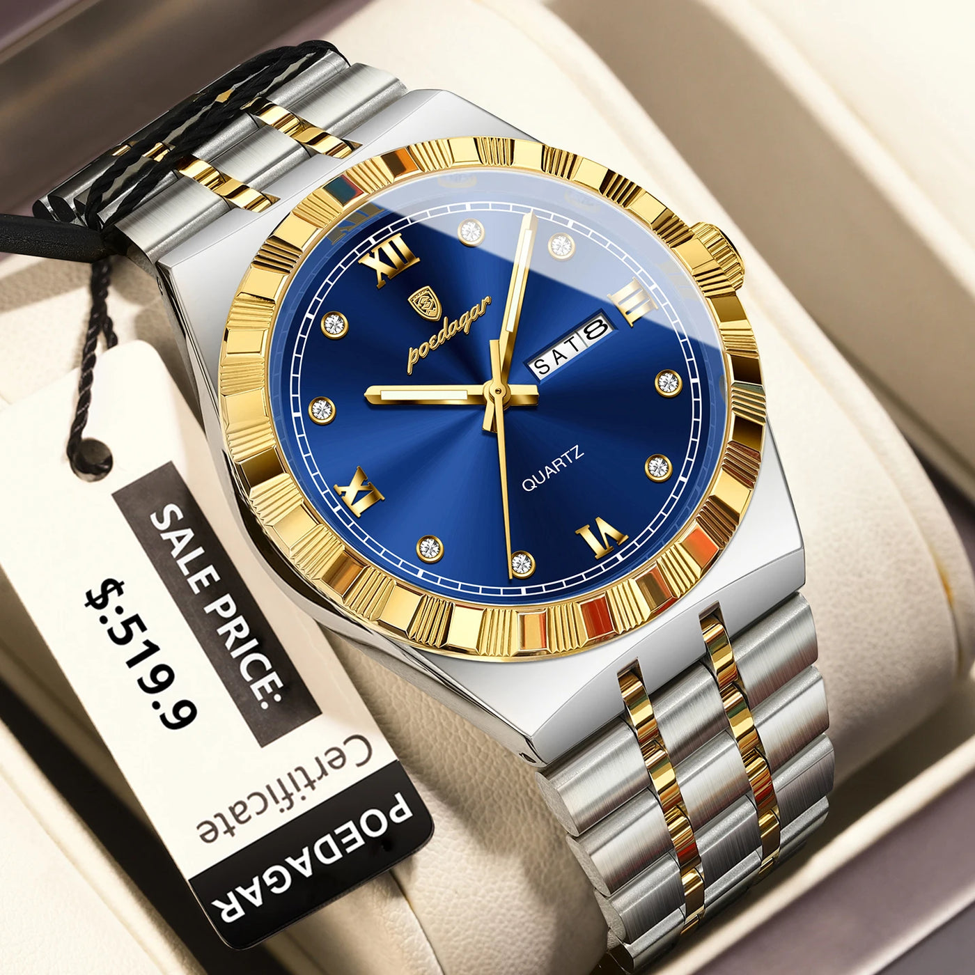 POEDAGAR Original Military Man Wristwatch Quartz Week Date Watch For Men Waterproof Luminous Stainless Steel Men's Watches Reloj