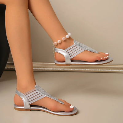 Luxury Women Sandals 2025 Summer Fashion Rhinestones Women Shoes Outdoor Beach Flats Women Casual Clip Toe Sandalias De Mujer - LKBA