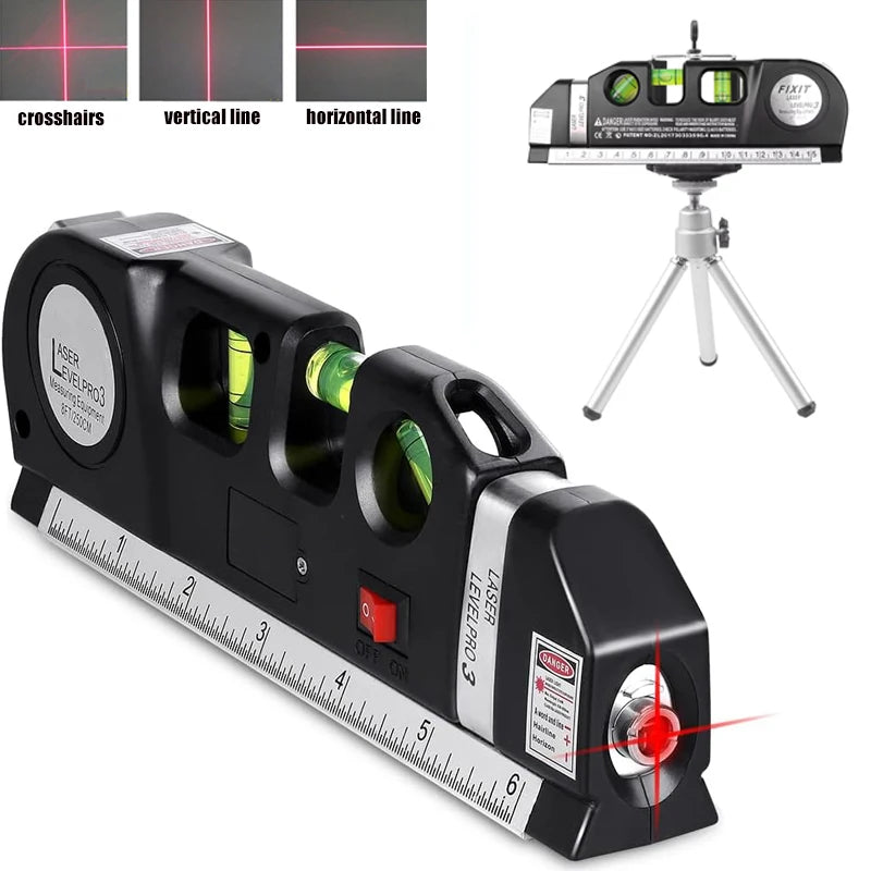 New Laser Level Line Tools and Tripod Multipurpose Adjustable Laser Level Kit Standard Cross Line Lase 8 Feet Measure Tape Ruler - LKBA