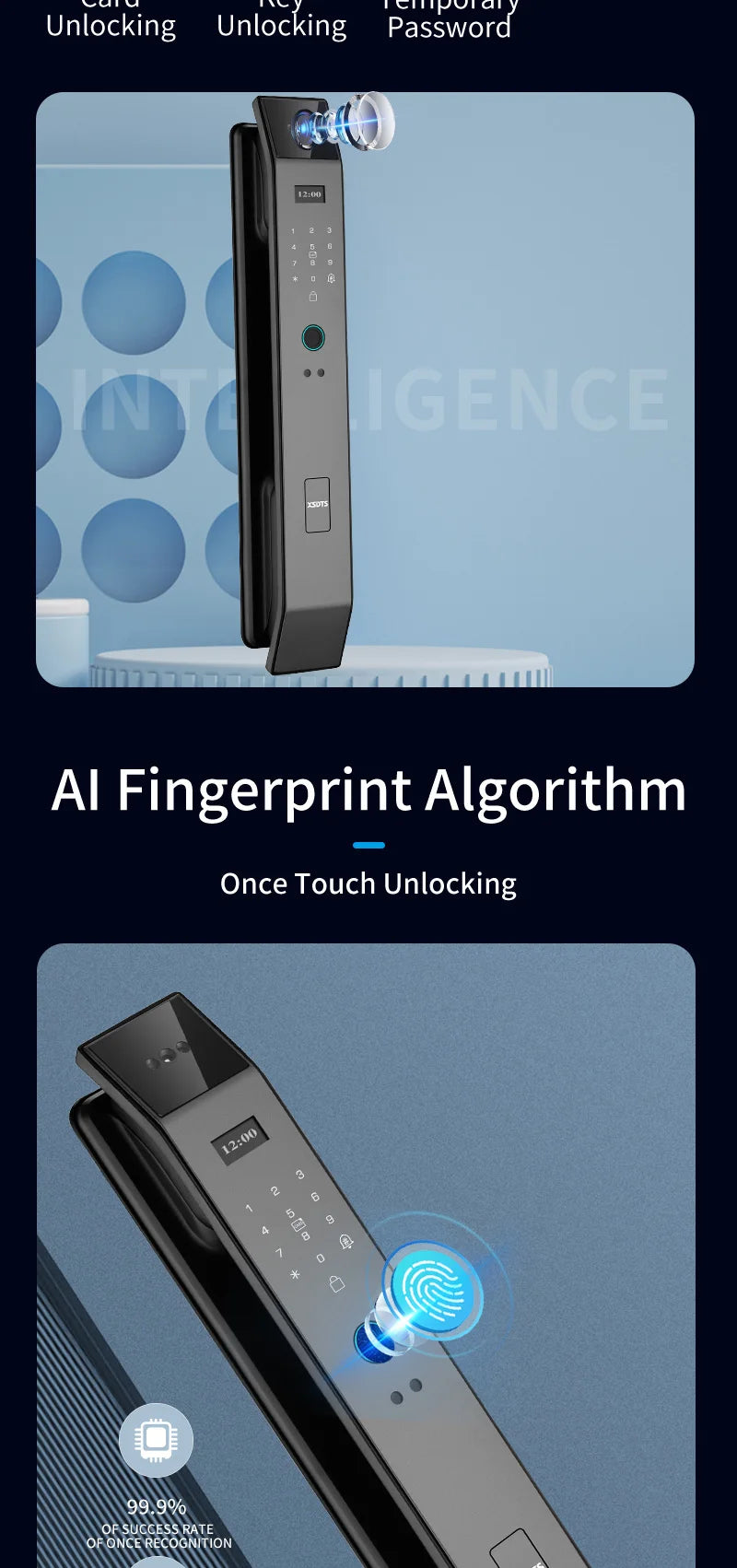 Tuya APP Smart Life APP Control Voice Intercom Smart Lock 3D Face Recognition Fingerprint Password Smart Door Lock With Camera - LKBA