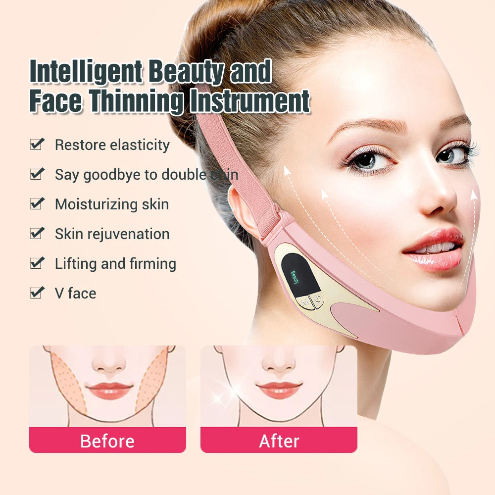 Electric V-face Face Lift Device 6Mode Heated Skin Rejuvenation Double Chin V Face Vibration Massager Wireless Remote Control - LKBA