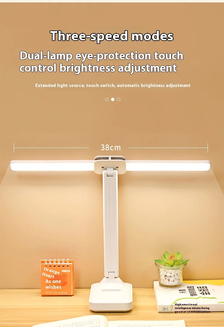 LED double-head desk lamp, 3-level dimmable touch night light, USB rechargeable, eye-protection, foldable bedside reading desk - LKBA