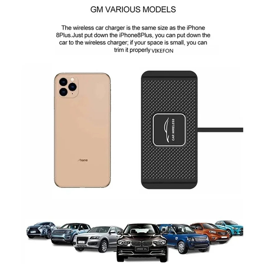 Silicone Pad Stand Wireless Charger Car For iPhone15 14 13 12 Xiaomi Samsung Huawei Mobile Phone Fast Car Wireless Charging - LKBA