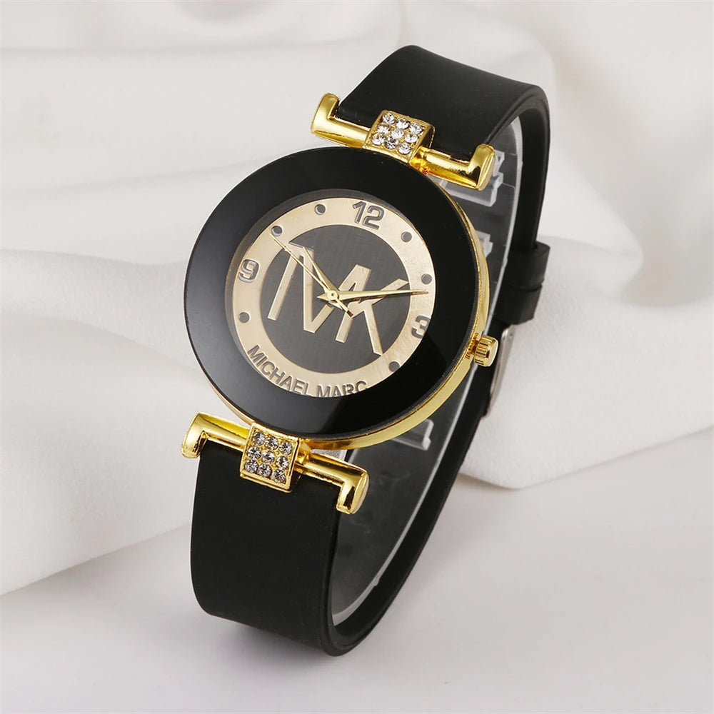 Fashion TVK Brand Women's Watch Simple Luxury Rhinestone Watch for Women Quartz Watch Casual Silicone Strap Ladies Clock - LKBA