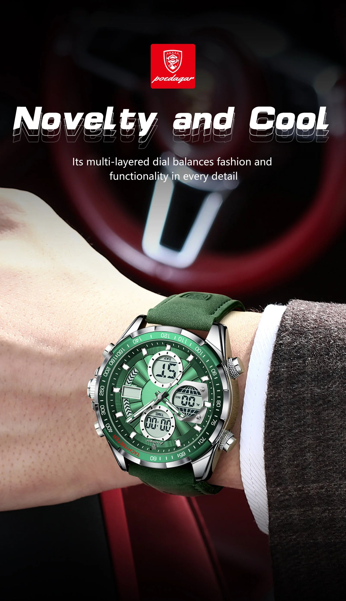 POEDAGAR LED Luxury Men Watch Luminous Week Date Dual Time Display Digital Man Clock Alarm Electronic Men's Quartz Watches Reloj - LKBA