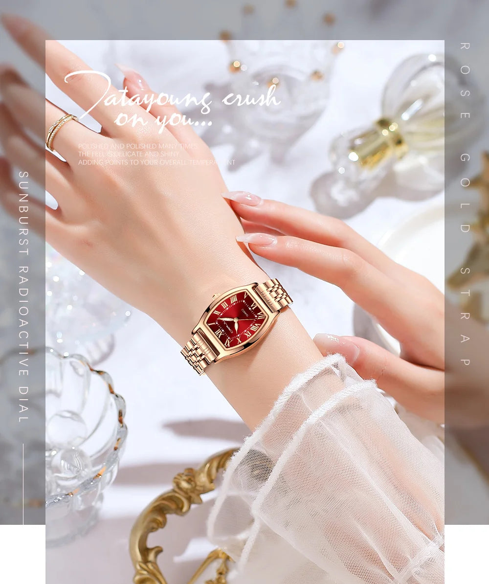 CRRJU Waterproof Women's Square Quartz Dress Watch Ladies Steel Bracelet Wristwatch Relogio Feminin - LKBA