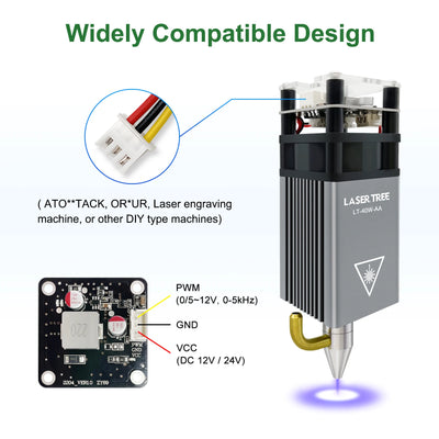 LASER TREE 4W 5W Optical Power Laser Head 450nm Blue Light TTL PWM Module For Laser Engraver Wood Cutting  DIY Woodworking Tools - LKBA