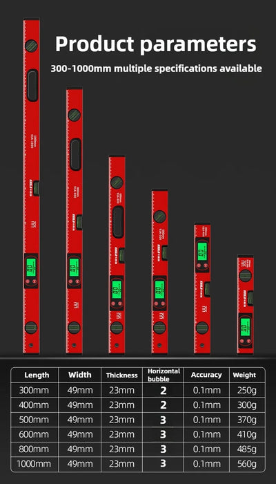 30/40/50cm Electronic Digital Display Level Ruler Magnetic Angle Meter Aluminum Alloy Level Protractor Inclinometer 90 Degree - LKBA