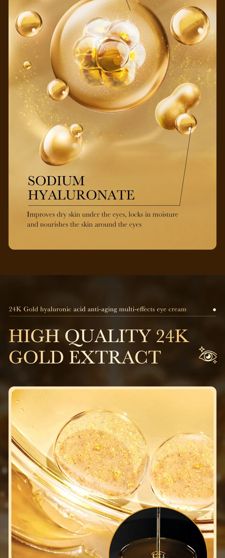24k Gold Hyaluronic Acid Eye Cream Anti Dark Circles Eye Bags Firming Moisturizing Eyes Skin Care Prodcuts - LKBA