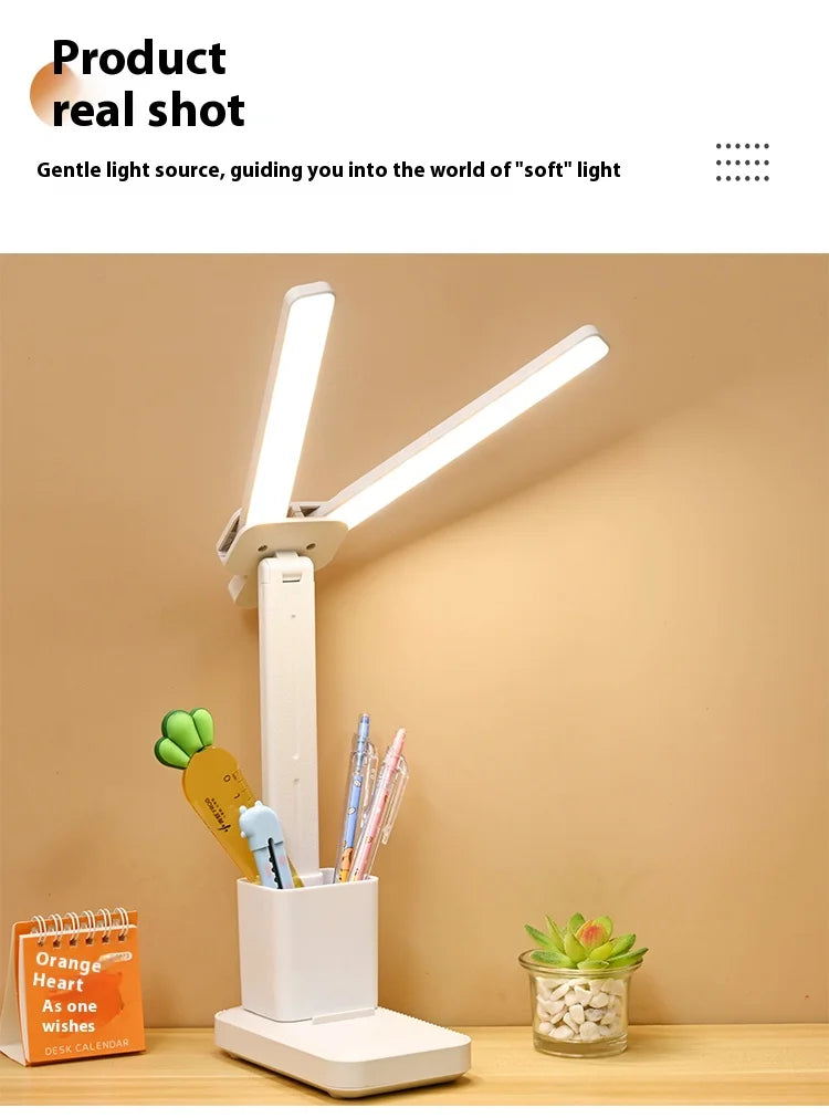 LED double-head desk lamp, 3-level dimmable touch night light, USB rechargeable, eye-protection, foldable bedside reading desk - LKBA
