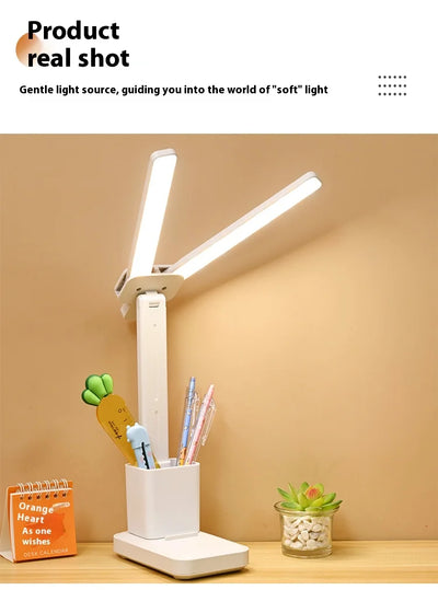 LED double-head desk lamp, 3-level dimmable touch night light, USB rechargeable, eye-protection, foldable bedside reading desk - LKBA