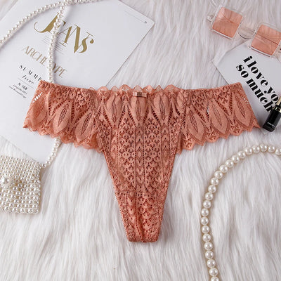 BANNIROU Women's Thongs Underwear Female Intimates T-back G-string Sexy Transparent Lace Low-Rise Panties Lingerie For Woman - LKBA