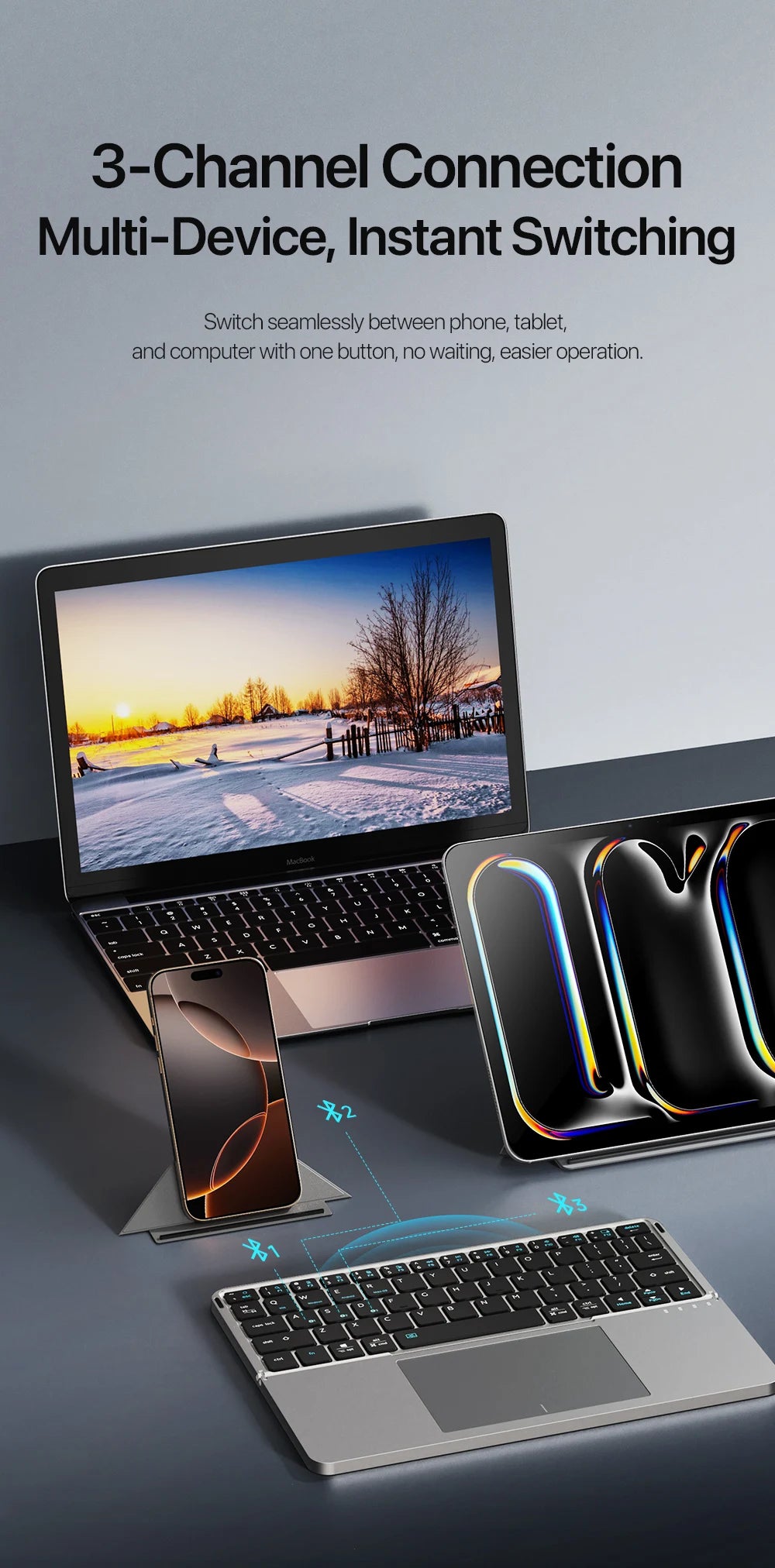 Foldable Bluetooth 5.0 Keyboard with Touchpad & Phone Holder for Phones Tablets PC iOS Android Windows Mac - LKBA