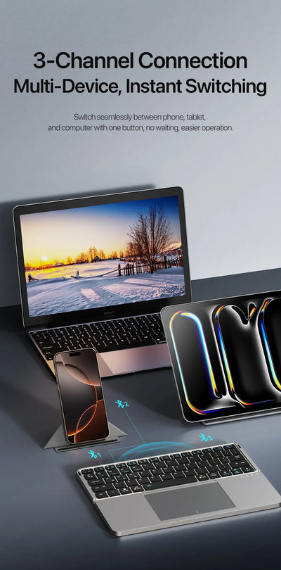 Foldable Bluetooth 5.0 Keyboard with Touchpad & Phone Holder for Phones Tablets PC iOS Android Windows Mac - LKBA