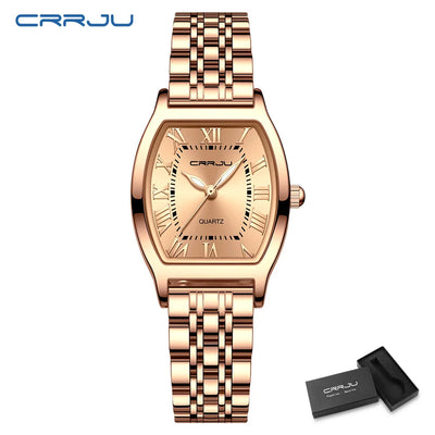 CRRJU Waterproof Women's Square Quartz Dress Watch Ladies Steel Bracelet Wristwatch Relogio Feminin