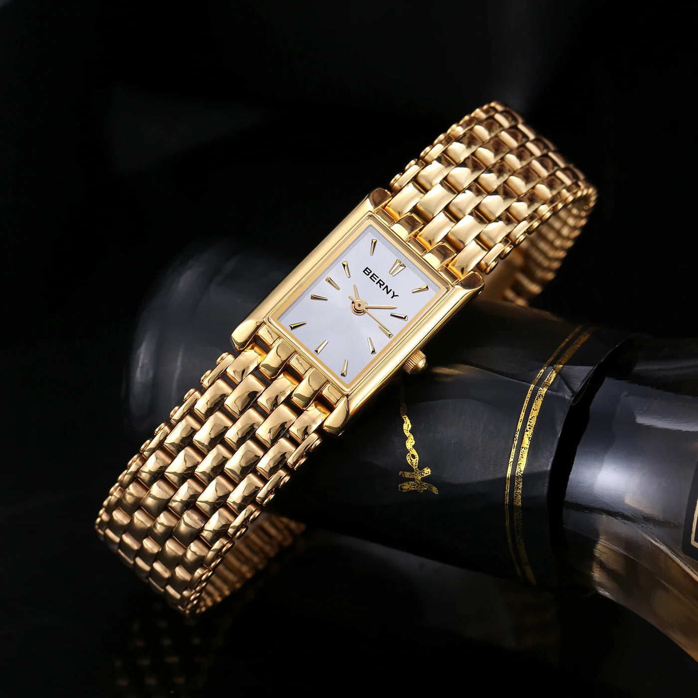 BERNY Gold Watch for Couple Luxury Women/Men Wristwatch Waterproof Golden Clock Quartz Stainless Steel Fashion Men Ladies Watch