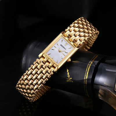 BERNY Gold Watch for Couple Luxury Women/Men Wristwatch Waterproof Golden Clock Quartz Stainless Steel Fashion Men Ladies Watch