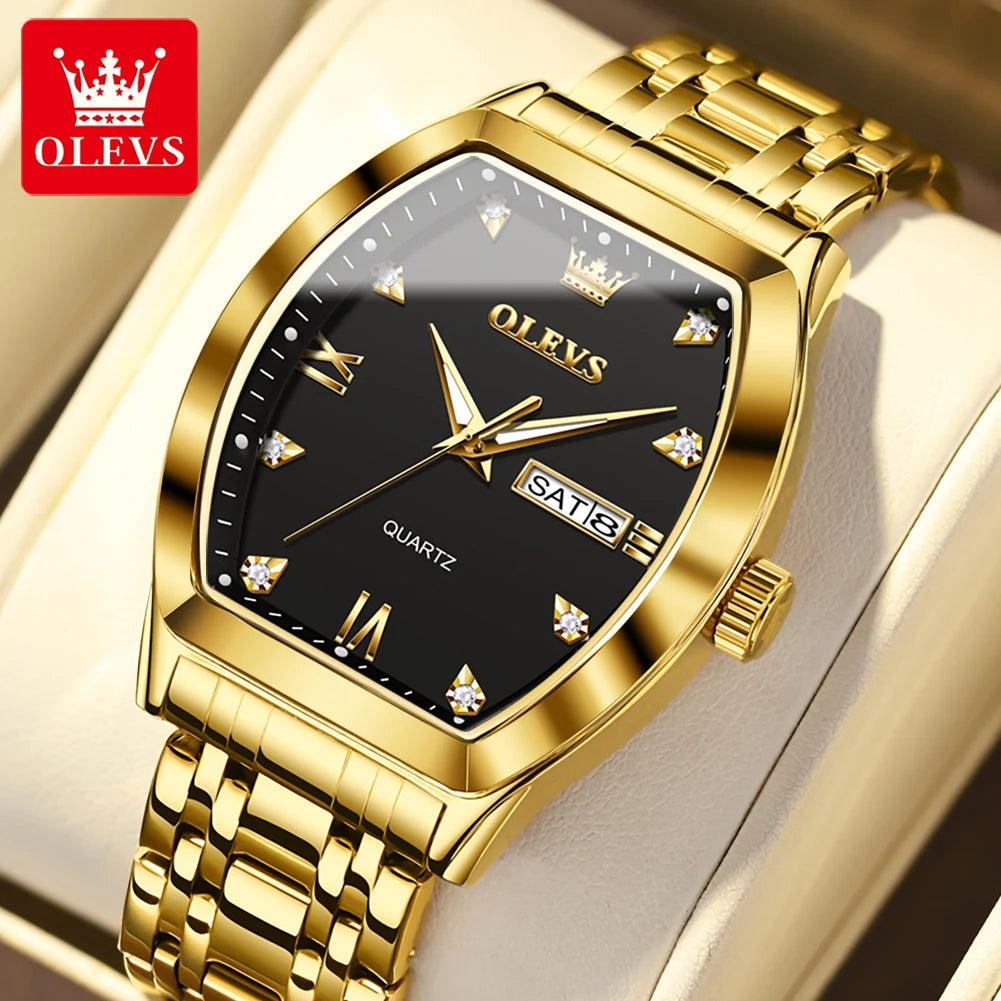 OLEVS New Men's Watches Quartz Luxury Gold Watch Classics Tonneau Dial Top Brand Waterproof Luminous Quartz Watch for Men 5528 - LKBA
