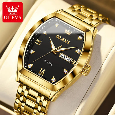 OLEVS New Men's Watches Quartz Luxury Gold Watch Classics Tonneau Dial Top Brand Waterproof Luminous Quartz Watch for Men 5528 - LKBA