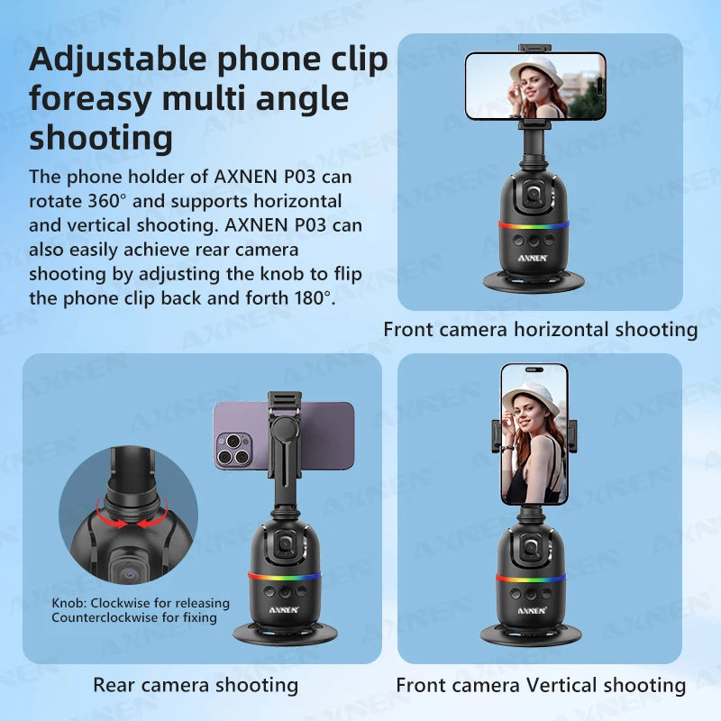 Auto Face Tracking Desktop Gimbal Intelligent Rotating Holder for Mobile Phone - Option Wireless Remote Selfie Smartphone Tripod - LKBA