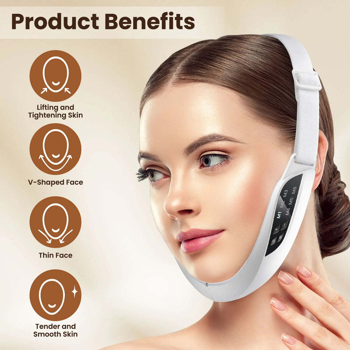 Electric V Face Lifting Beauty Device 6 Modes 8 Levels EMS Micro-current Firming Facial Massager Double Chin Removal Skin Care - LKBA