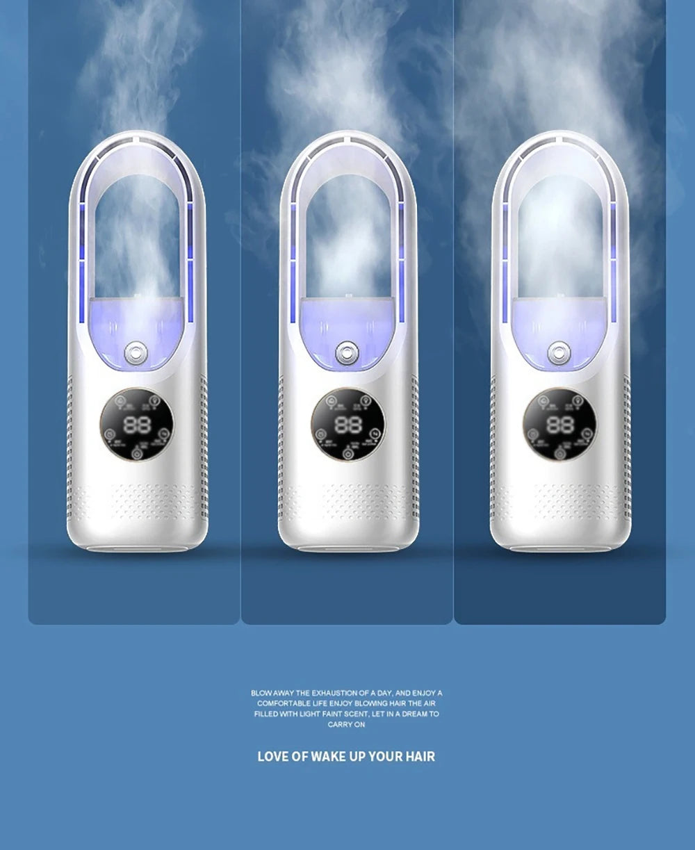 Mini Air Cooler Humidification Cooling USB Silent Timed Air Conditioning Fan Colorful Lights Night Light Led Screen 6 Wind Speed