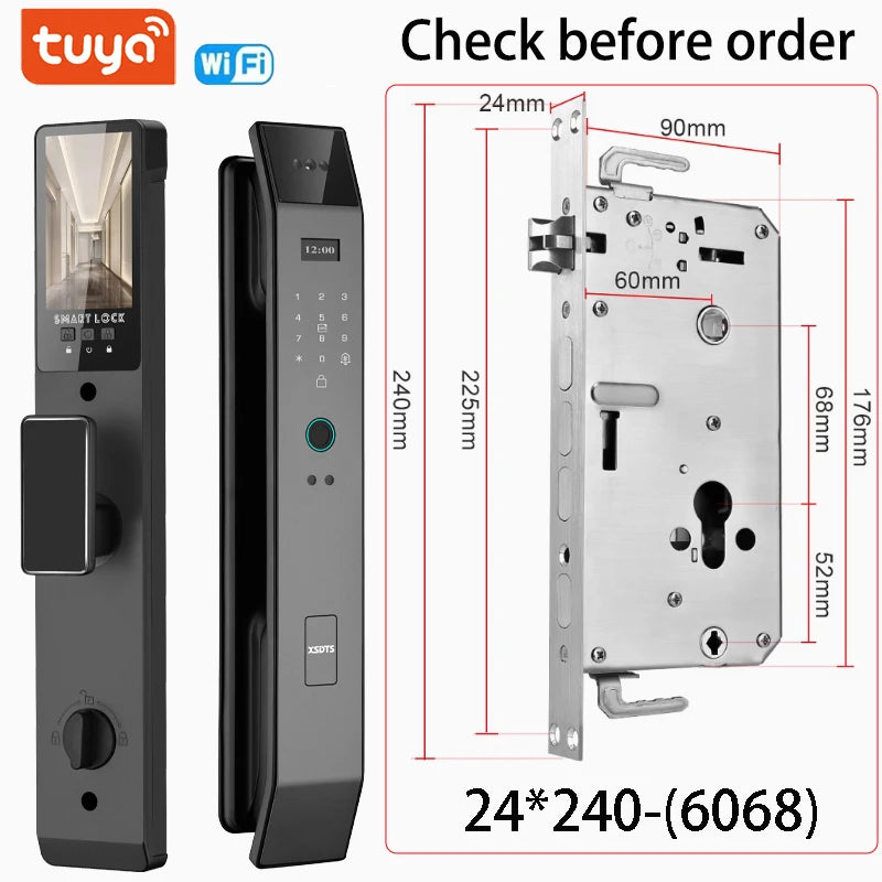 Tuya APP Smart Life APP Control Voice Intercom Smart Lock 3D Face Recognition Fingerprint Password Smart Door Lock With Camera - LKBA