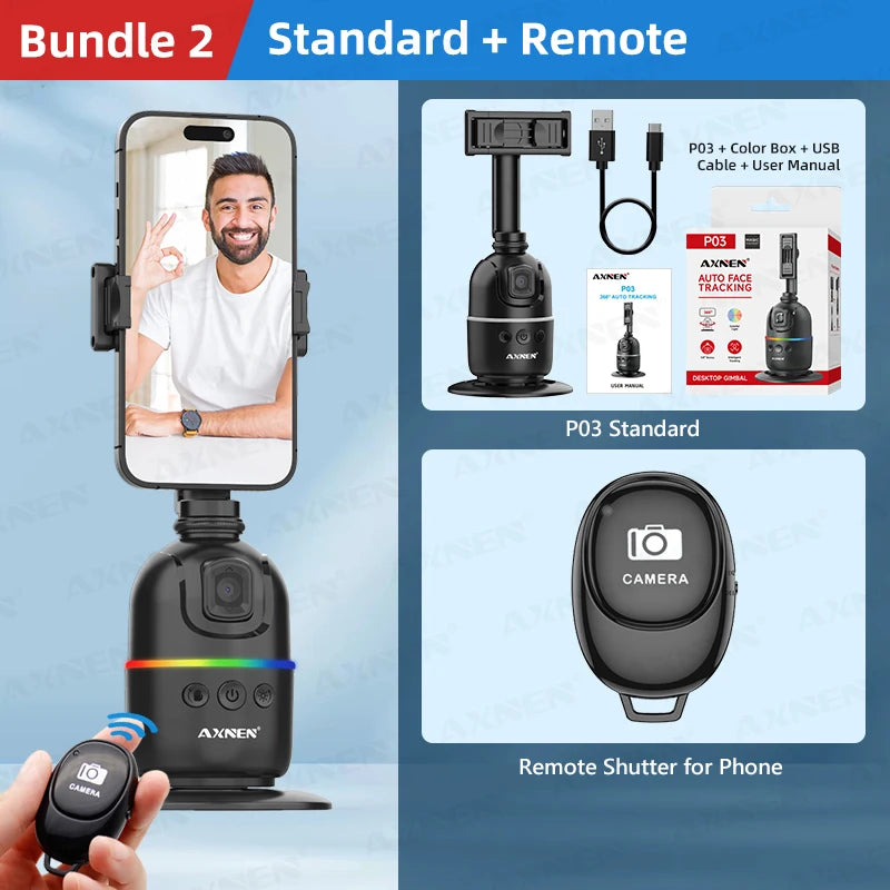 Auto Face Tracking Desktop Gimbal Intelligent Rotating Holder for Mobile Phone - Option Wireless Remote Selfie Smartphone Tripod