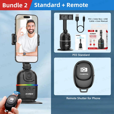 Auto Face Tracking Desktop Gimbal Intelligent Rotating Holder for Mobile Phone - Option Wireless Remote Selfie Smartphone Tripod